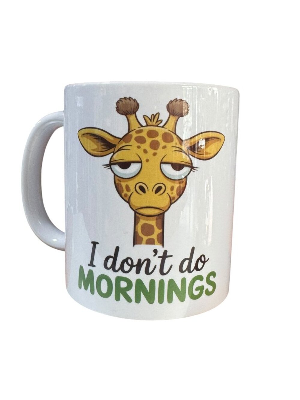 Funny Giraffe "I Don't Do Mornings" Ceramic Coffee Mug, White, 11 oz, Novelty